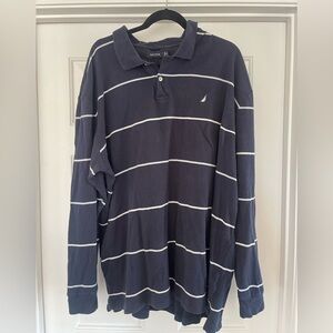 Nautica Men's Dark Blue Polo with White Stripes